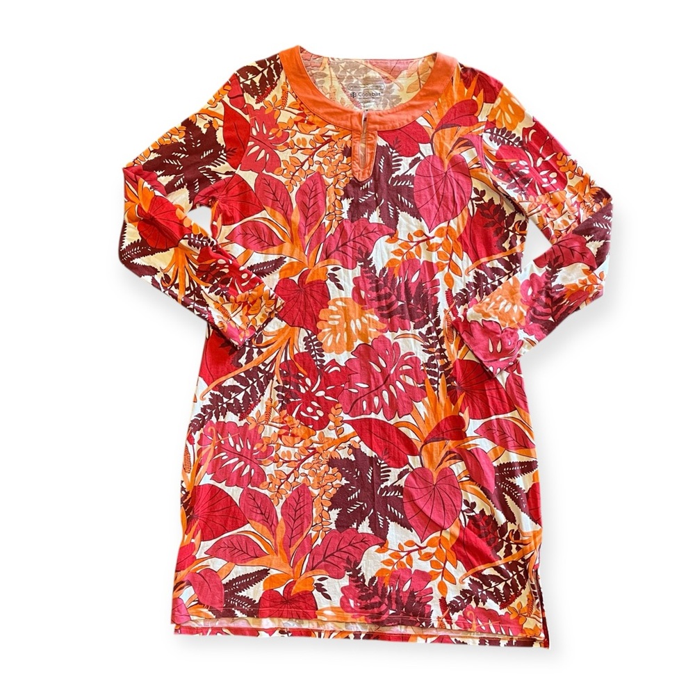 Coolibar Medium Oceanside Tunic Dress Swim Coverup UPF 50+ Tropical Palm Bamboo
